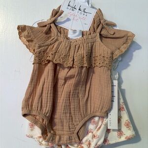 Tan Baby Romper with Floral Bloomers